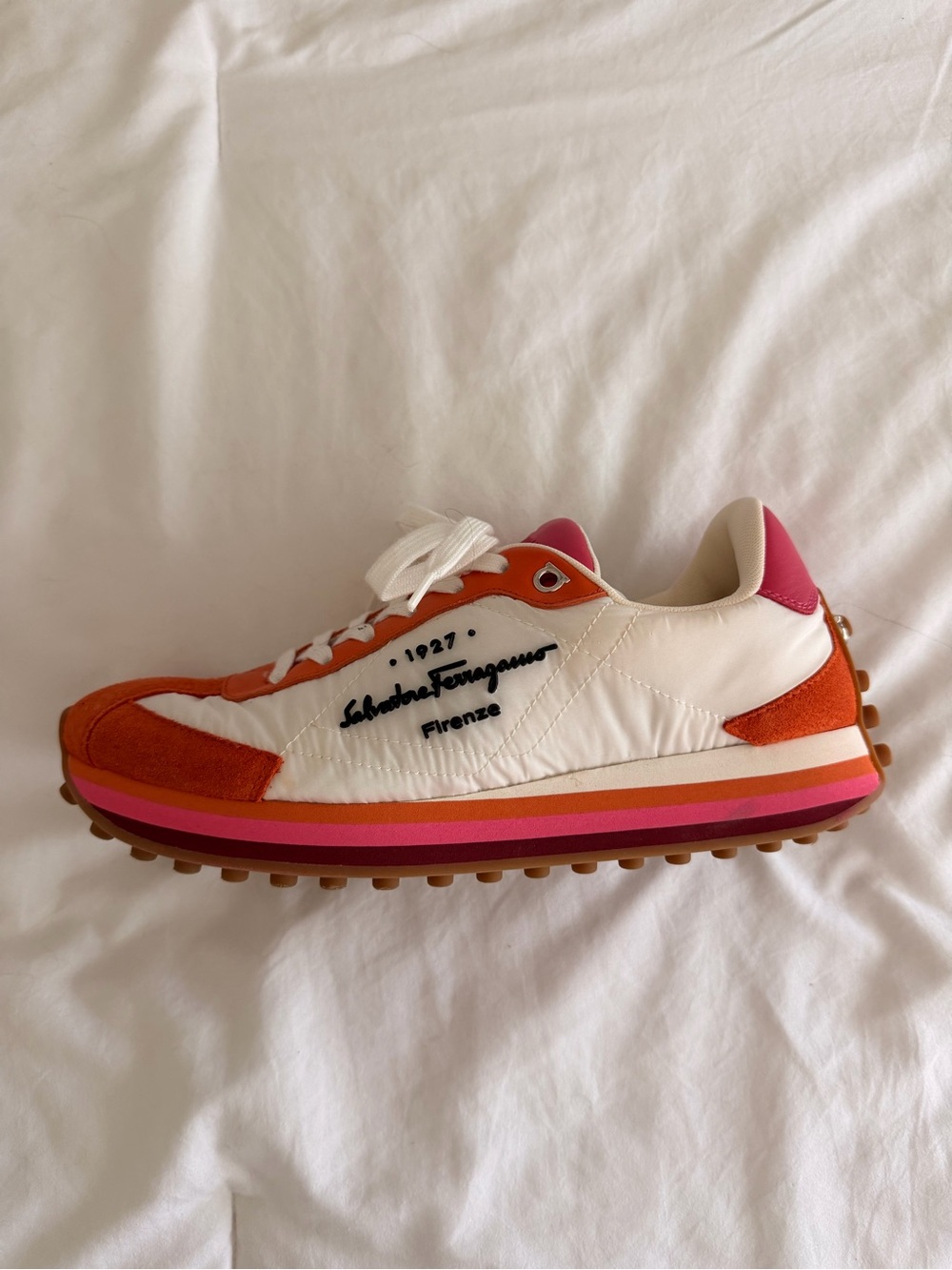 Salvatore Ferragamo White, Orange & Pink Women's Runner Sneaker